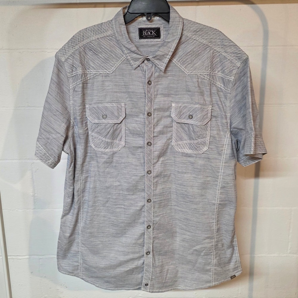 Buckle Black Mens XXL Athletic Fit Short Sleeve Western Button Shirt Blue Stripe